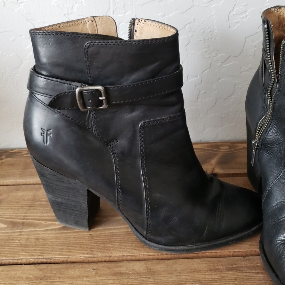 Black leather booties